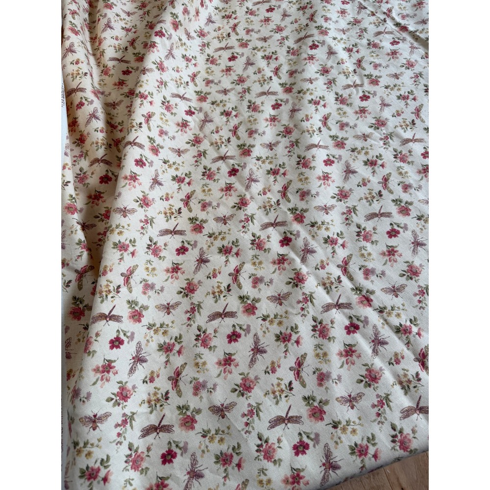 Waverly Fabric 2.5 Yards Cream Floral Dragonfly Shabby Chic Upholstery Cottage